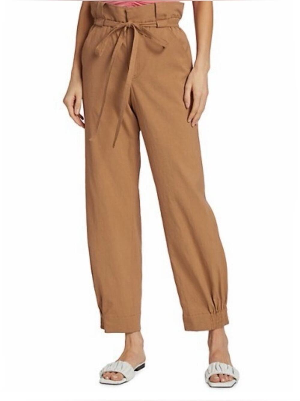 A.L.C. Dylan Linen Blend Paper Bag Tie Waist Pants in Camel Brown Size 8